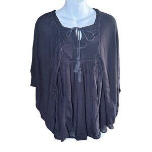 World Market Black Boho Tunic Sleeve Poncho‎ Blouse Women’s L/XL